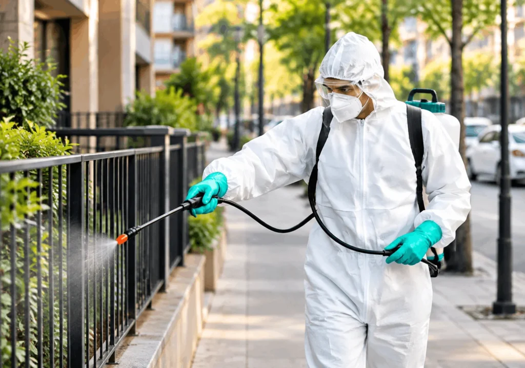 Professional mosquito pest control technician spraying treatment in Gurgaon