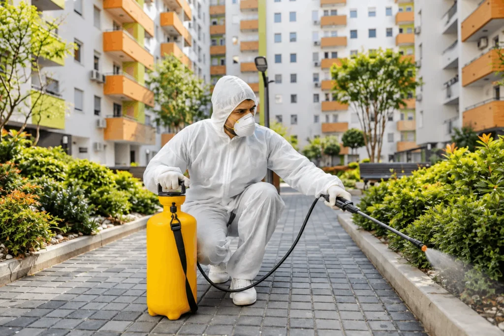 Pest Control Service in Gurgaon with Professional Technician Spraying in Residential Area